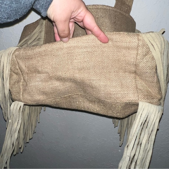 Muche et Muchette Tan/Gold Jute Suede
Fringe Accented Tote - Picture 5 of 14